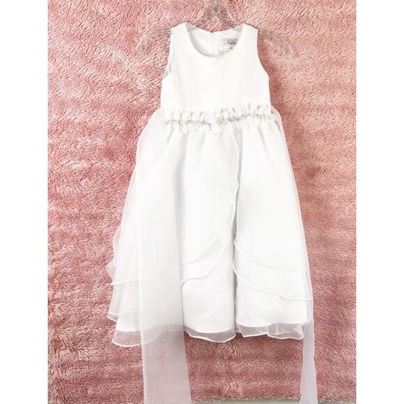 US ANGELS WHITE ORGANZA DRESS W/ FLOWER & BEADS! GIRLS 7 Wedding, Communion - Picture 1 of 13